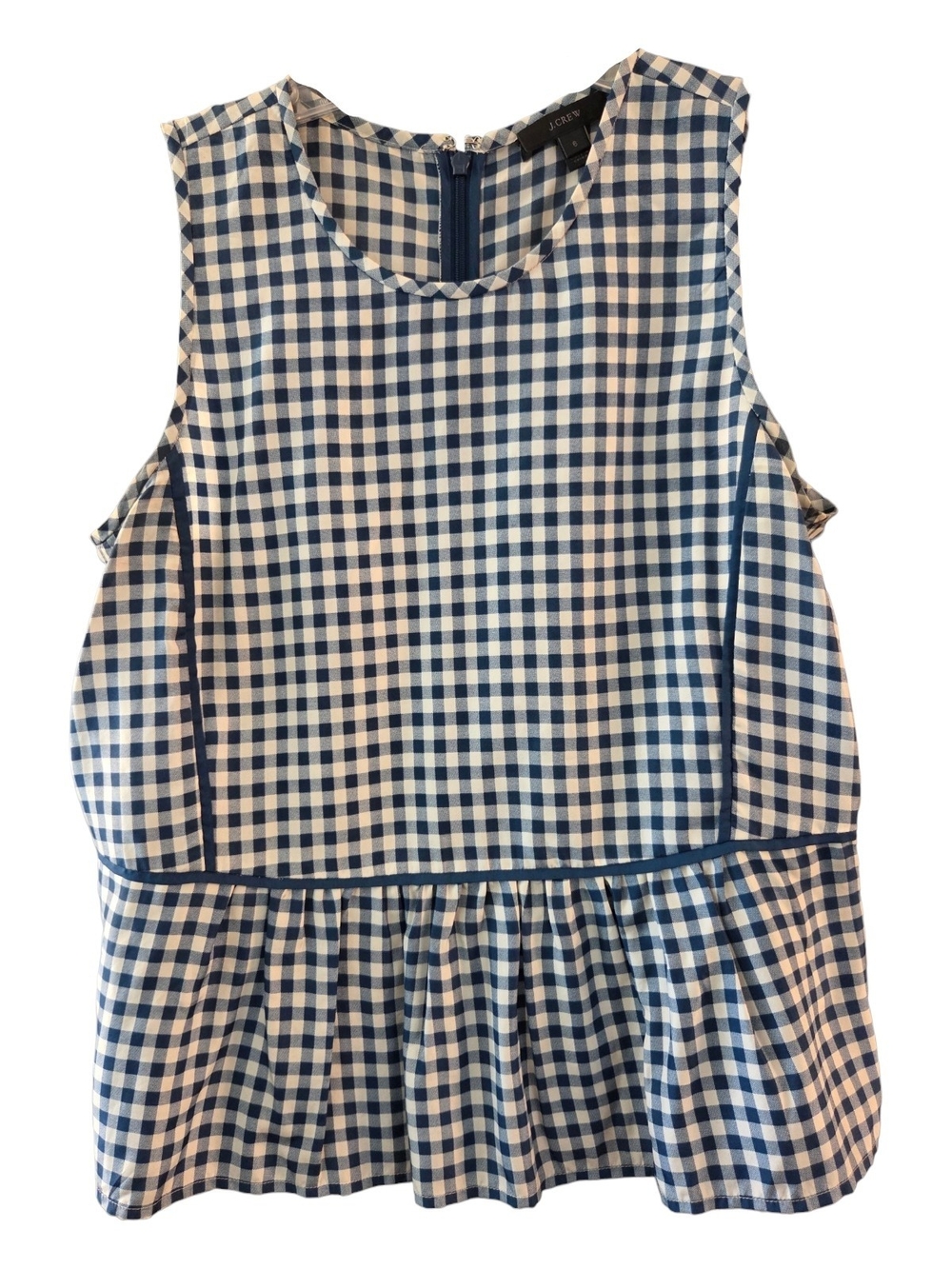 J. Crew Blue and White Silk Gingham Sleeveless Peplum Top - Size 6
